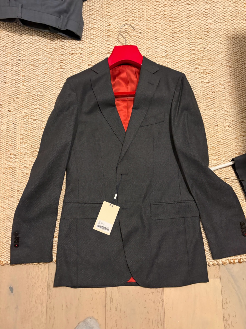 Men's Dark Gray Single-Breasted Blazer with Red Lining & Paired Pants